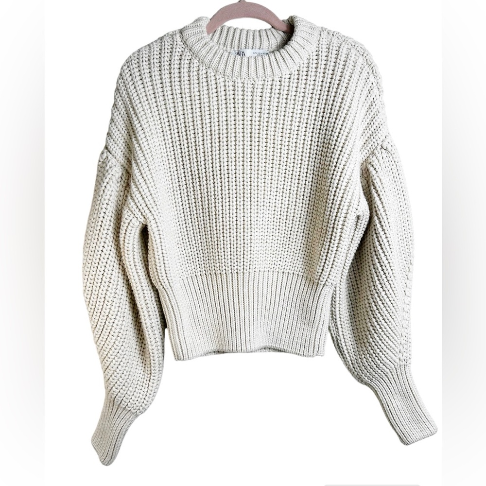 Zara Cream Chunky Knit Crewneck Sweater